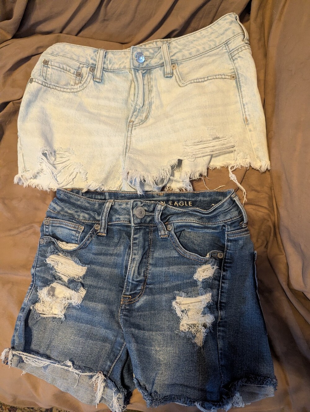 American Eagle Outfitters Light Wash & Dark Wash Ripped Denim Shorts Set
